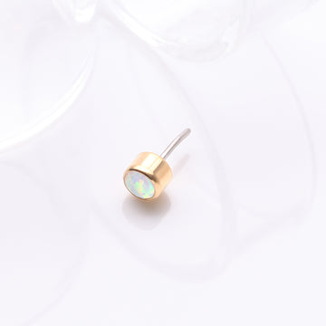 Detail View 1 of Implant Grade Titanium OneFit Threadless Bezel Round Fire Opal Sparkle Top Part-White Opal